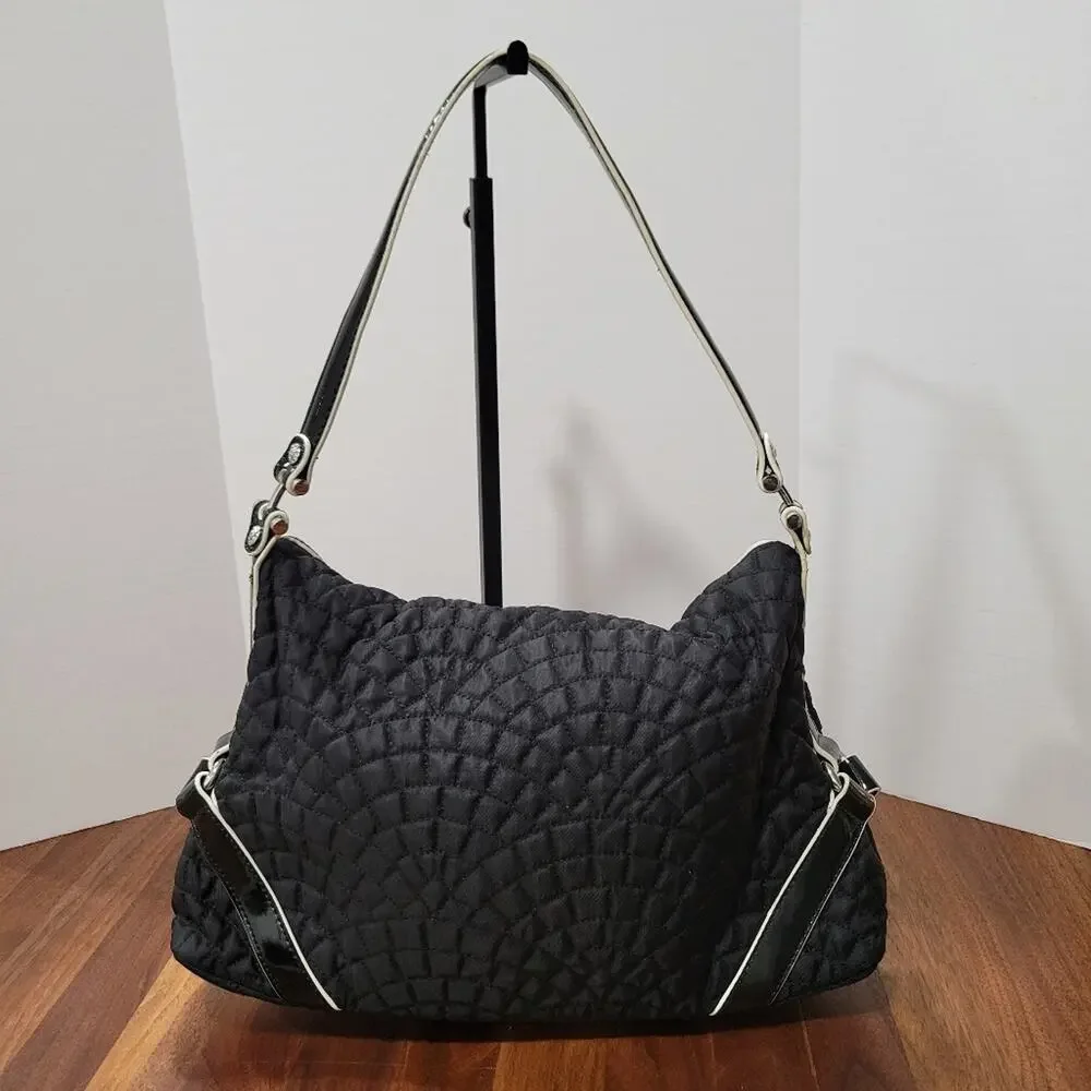 Vera Bradley Quilted Hand/Shoulder Bag Patent & Silver Pockets Fold Over Black